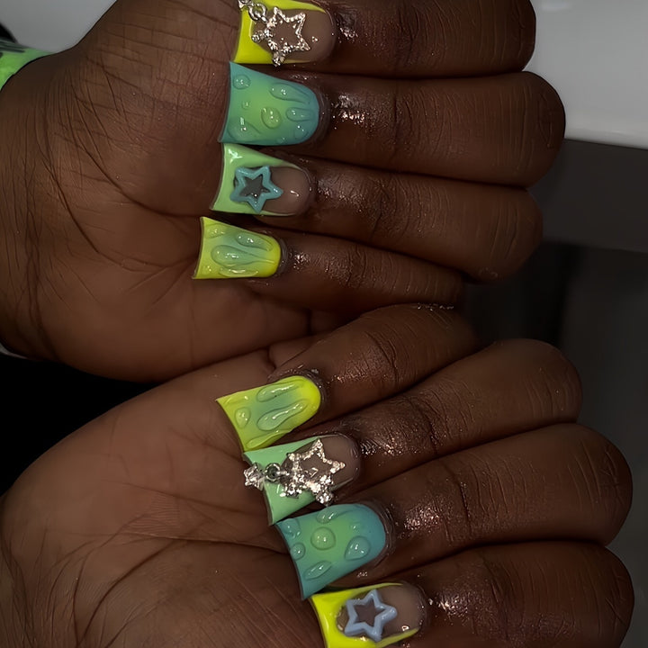 Creative Press-On Nail Art Set with Star and Drip Design Stornfield