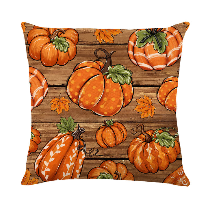 Decorative Autumn Pumpkin Print Square Throw Pillow Cover with Hidden Zipper and Linen-Texture