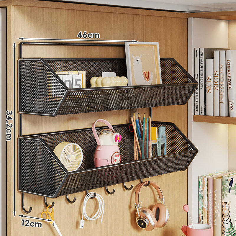 Mesh Hanging Wall Storage Basket Shelf with Over-Cabinet Hook and Ventilated Steel Design