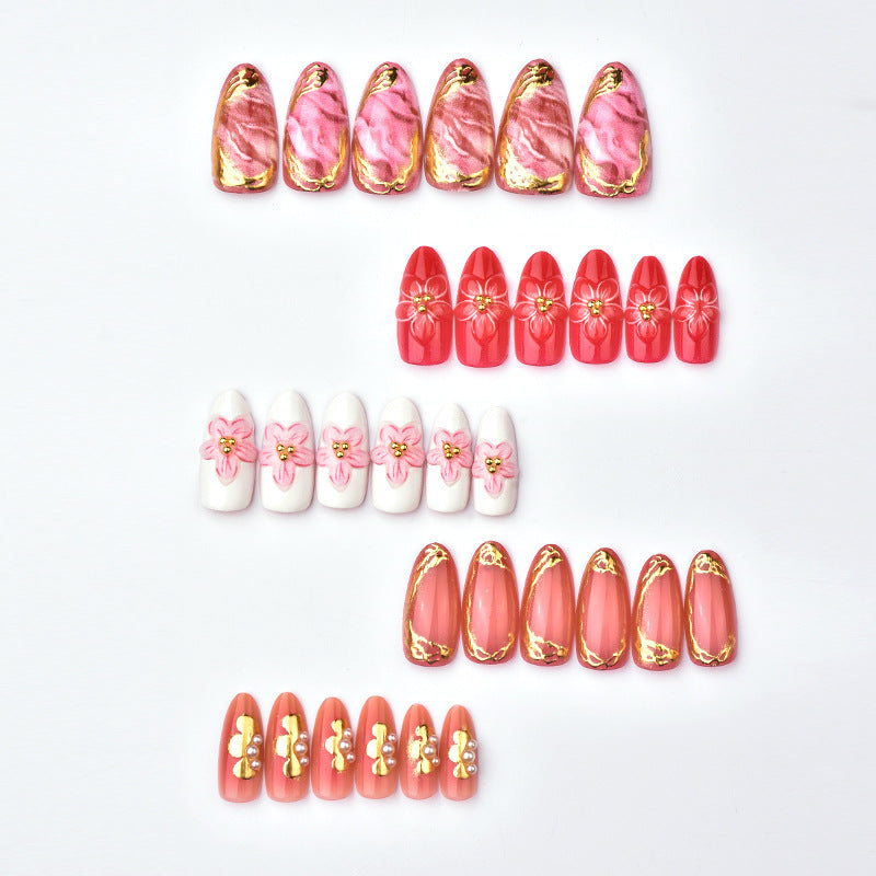 Elegant Floral and Metallic Press-On Nail Art Set Stornfield