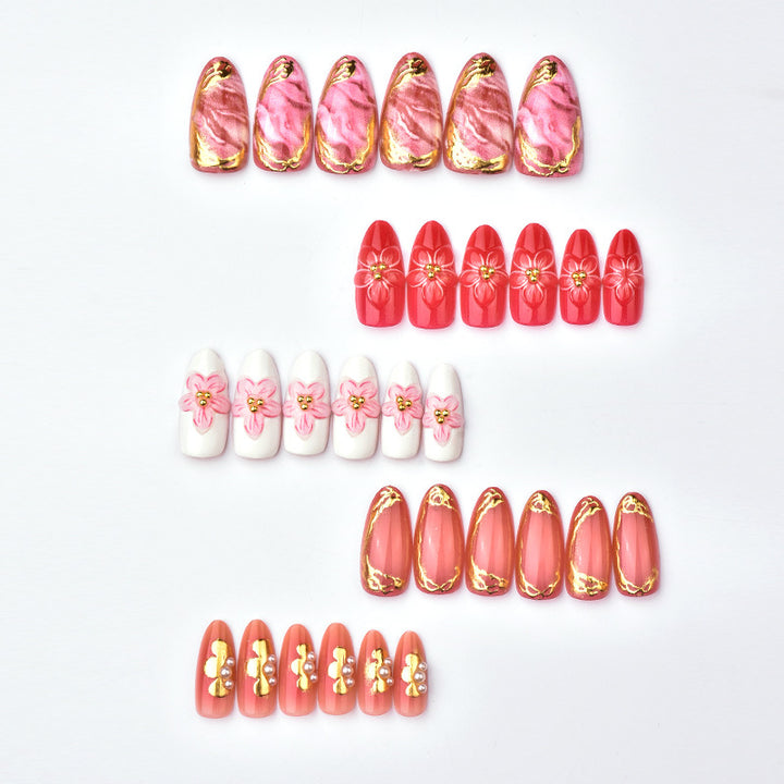 Elegant Floral and Metallic Press-On Nail Art Set Stornfield