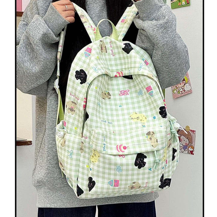 Backpack with Creative Checkered Pattern and Playful Appliqués Stornfield