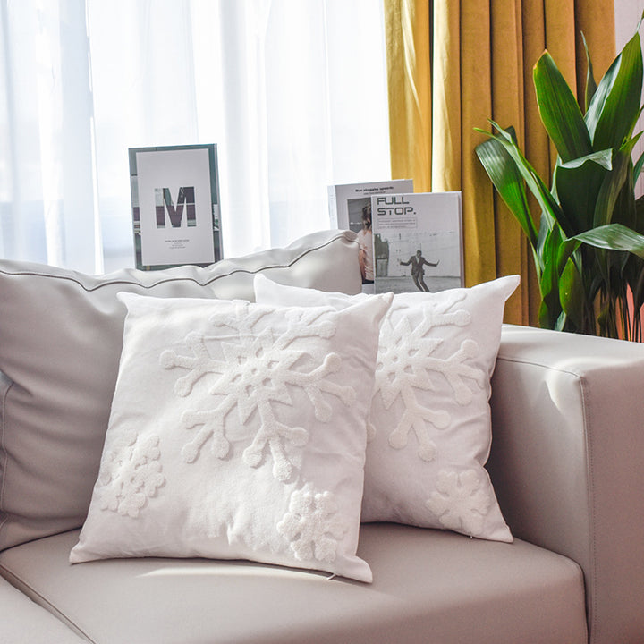 Snowflake Chenille Tufted Square Throw Pillow Covers Set