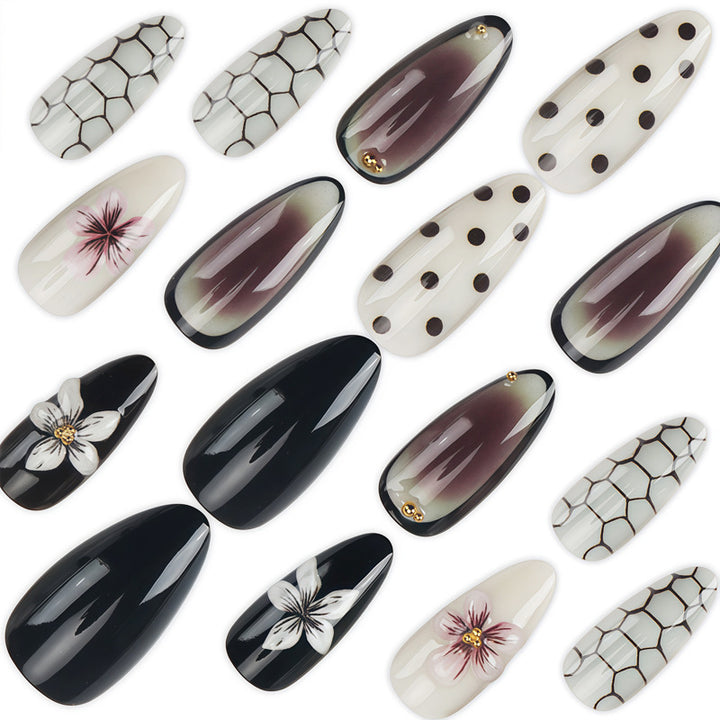 Artistic Stiletto Press-On Nail Set with Polka Dot and Floral Designs Stornfield
