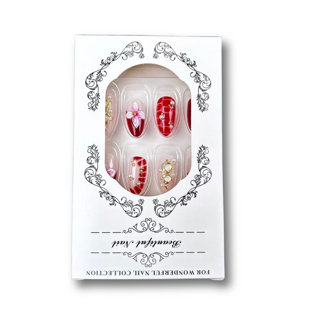 Floral-Embossed Press-On Nail Set