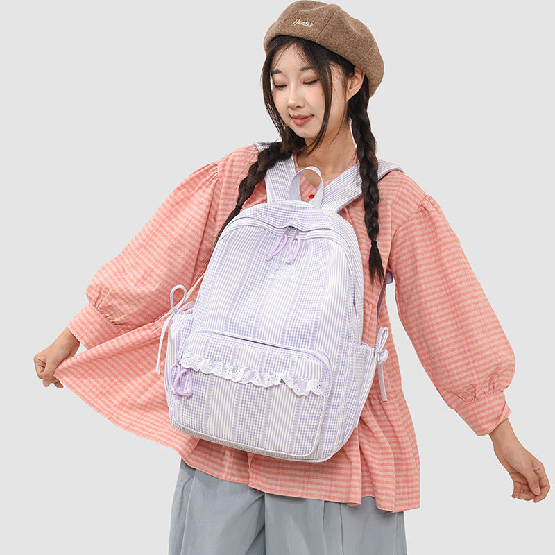Stylish Striped Backpack with Lace Trim Stornfield
