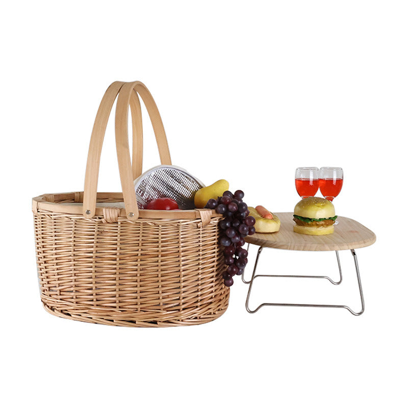 Ladies picnic basket made of high-quality natural material with sturdy wooden lid Stornfield