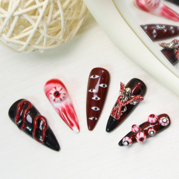 Halloween Fake Nail Set with Creepy Eyes and Snake Designs Stornfield