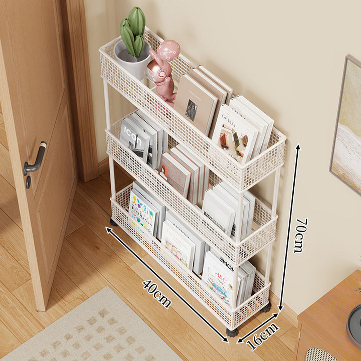 Slim Four-Tier Metal Mesh Narrow Bookshelf Organizer