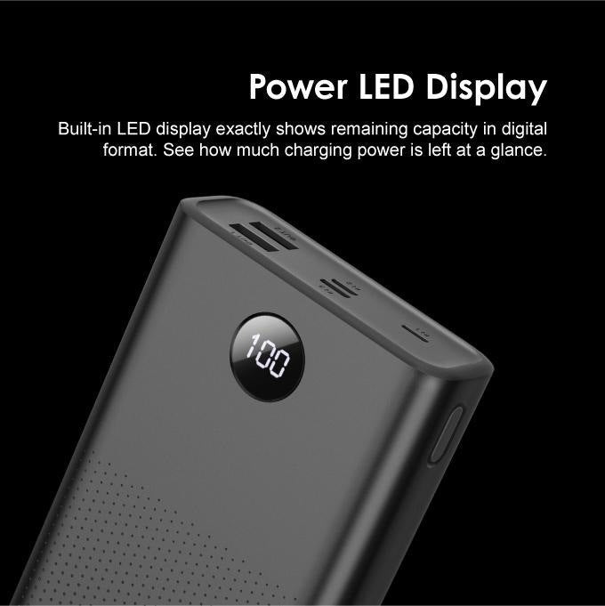 High-capacity dual-port fast charging power bank with digital battery display and USB-C pass-through Stornfield