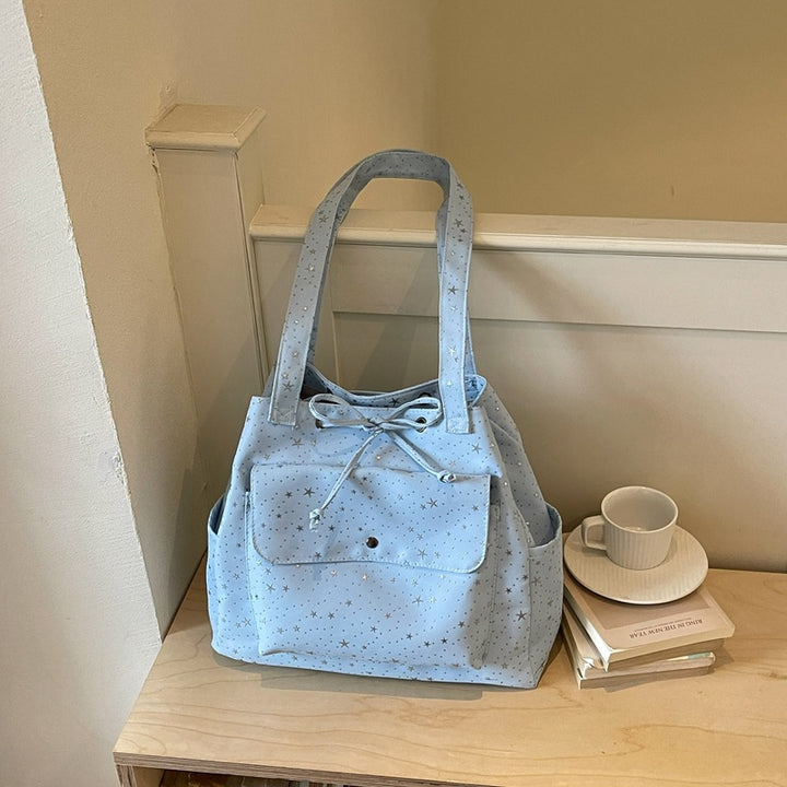 Versatile Casual Tote Bag with Star Print