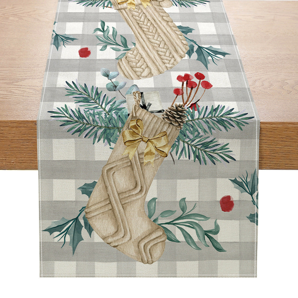 Festive Santa Stripe Table Runner Linen-Texture Holiday Dining Decor
