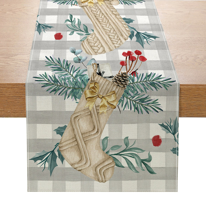 Festive Santa Stripe Table Runner Linen-Texture Holiday Dining Decor