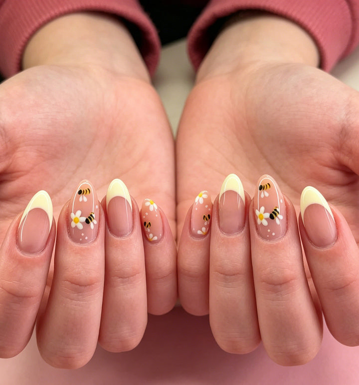 Floral Bee-Themed Nail Art Enhancements Stornfield