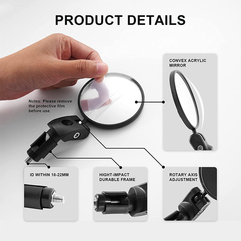 Compact Handlebar End Bike Mirror Pair with Full Rotation Swivel and Wide Angle Glass Stornfield