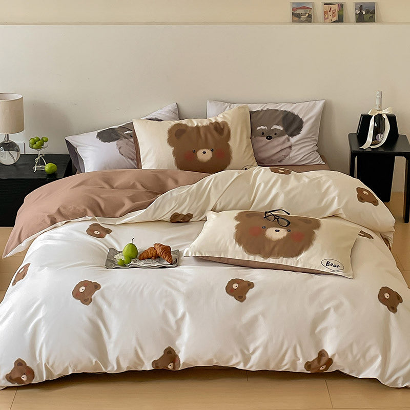 Reversible bedding set made of cotton percale with cute bunny motif and fine satin look