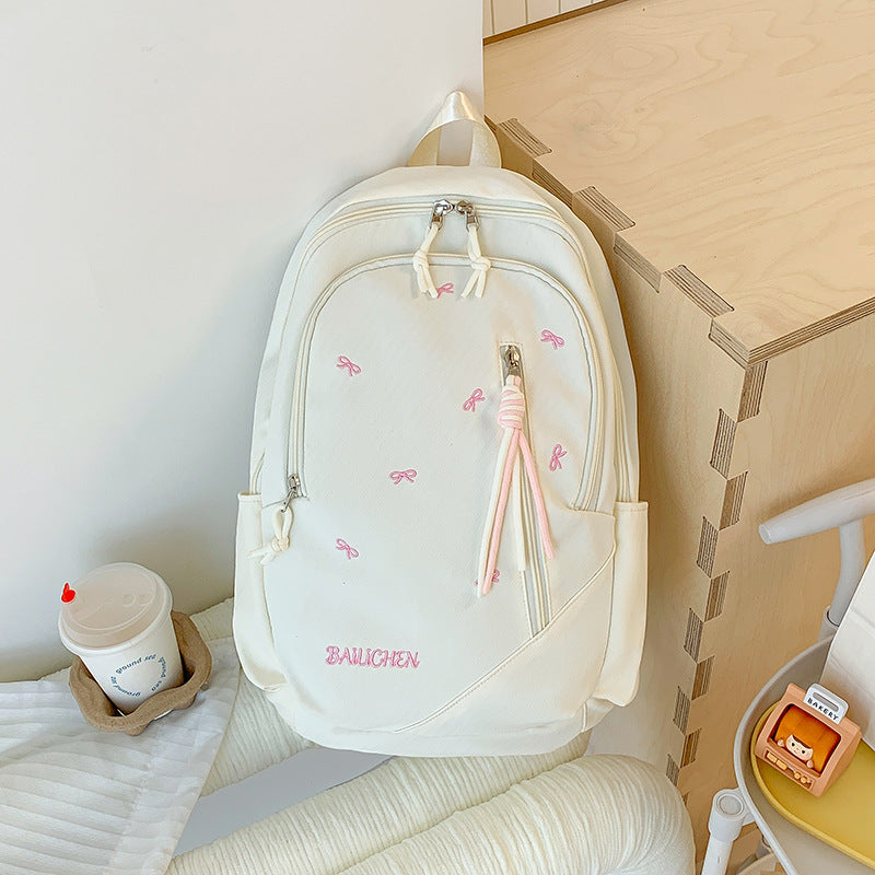 Stylish Embroidered Bow-Accent Casual Backpack Stornfield