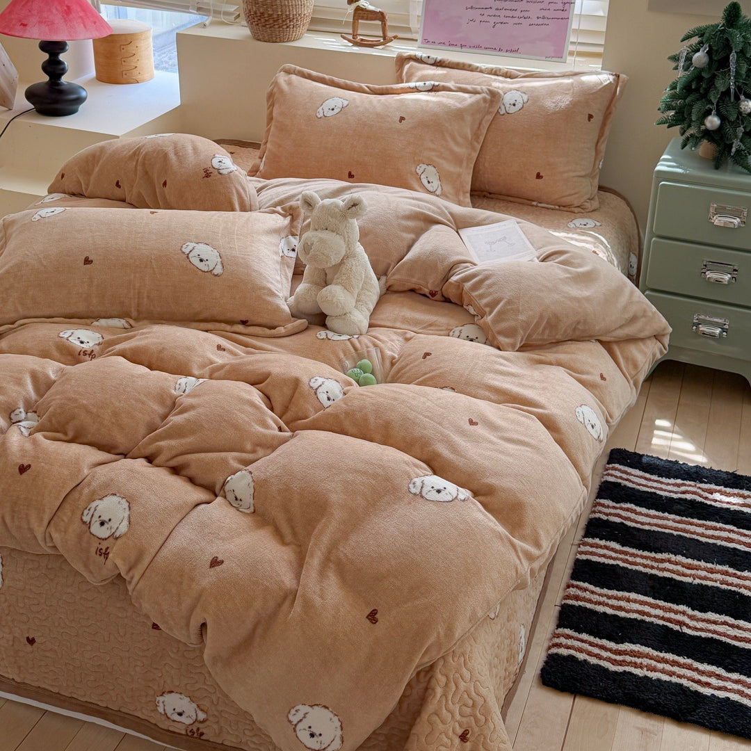 Plush Teddy-Print Reversible Comforter Set