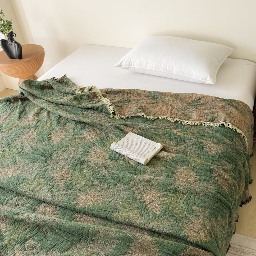 Oversized Jacquard Patchwork Floral Woven Throw Blanket with Fringed Edges