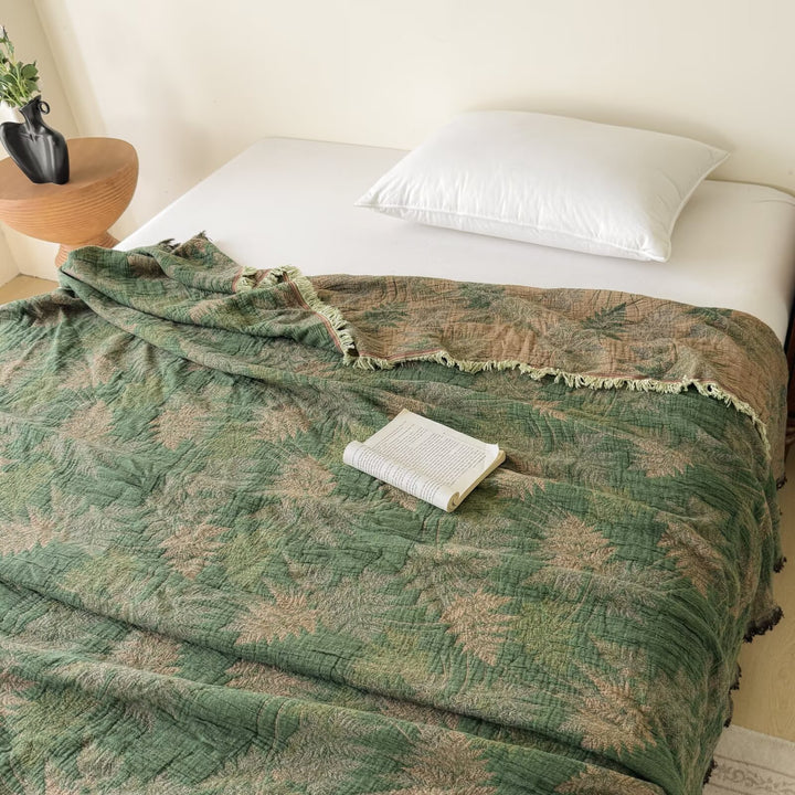 Oversized Jacquard Patchwork Floral Woven Throw Blanket with Fringed Edges