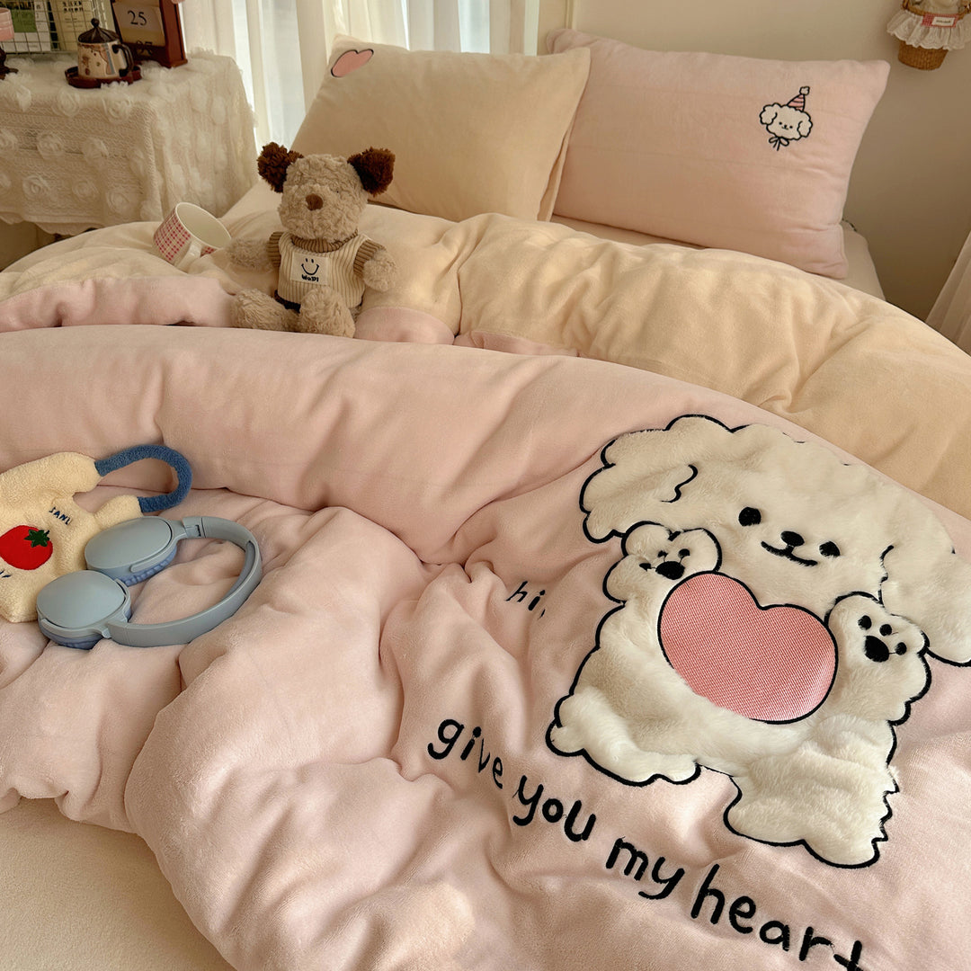 Plush Cartoon-Themed Duvet Cover Set