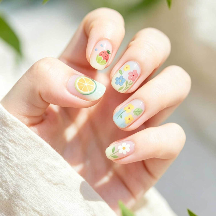 Whimsical Fruit and Floral Nail Art
