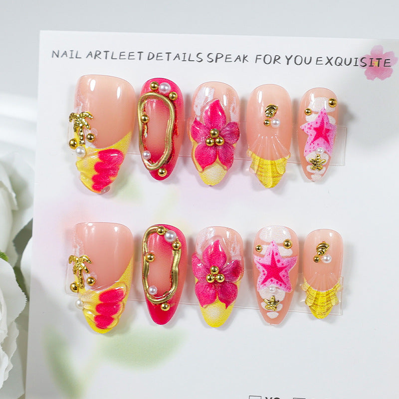 Artificial nail set with floral patterns and luxurious decorations Stornfield