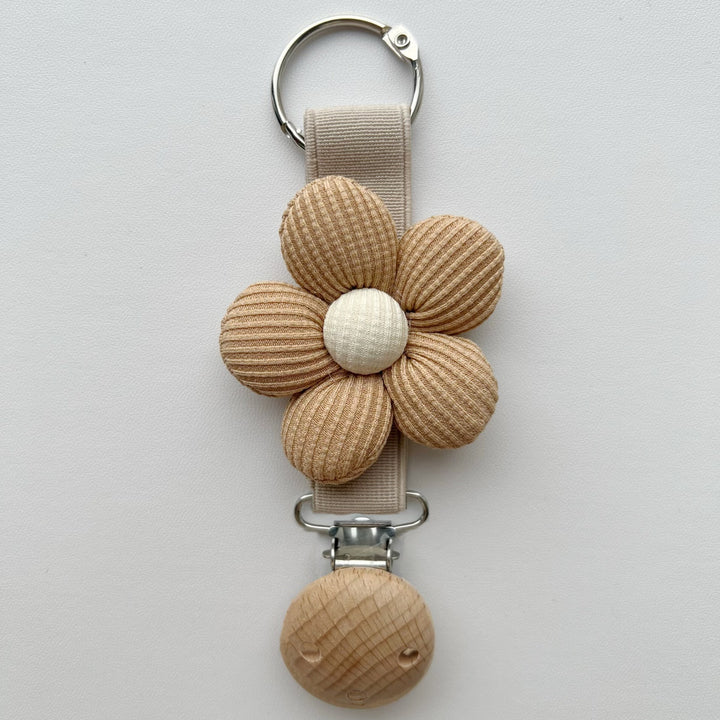 Embroidered Teddy Pacifier and Teether Clip with Wooden Safety Clamp