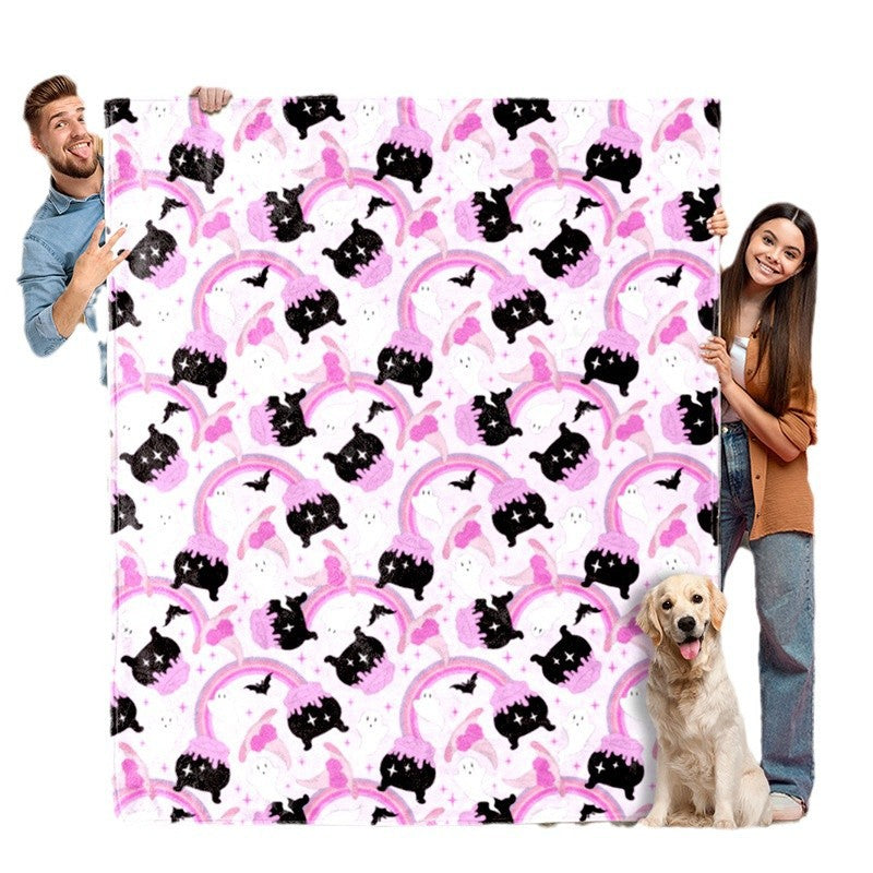 Cuddly blanket with playful motifs of cats and rainbows Stornfield