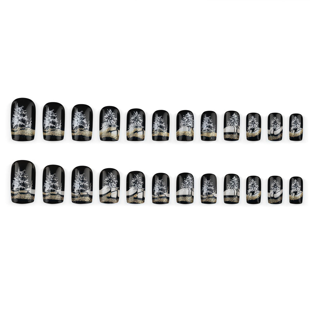 Artificial nails with romantic winter forest pattern Stornfield