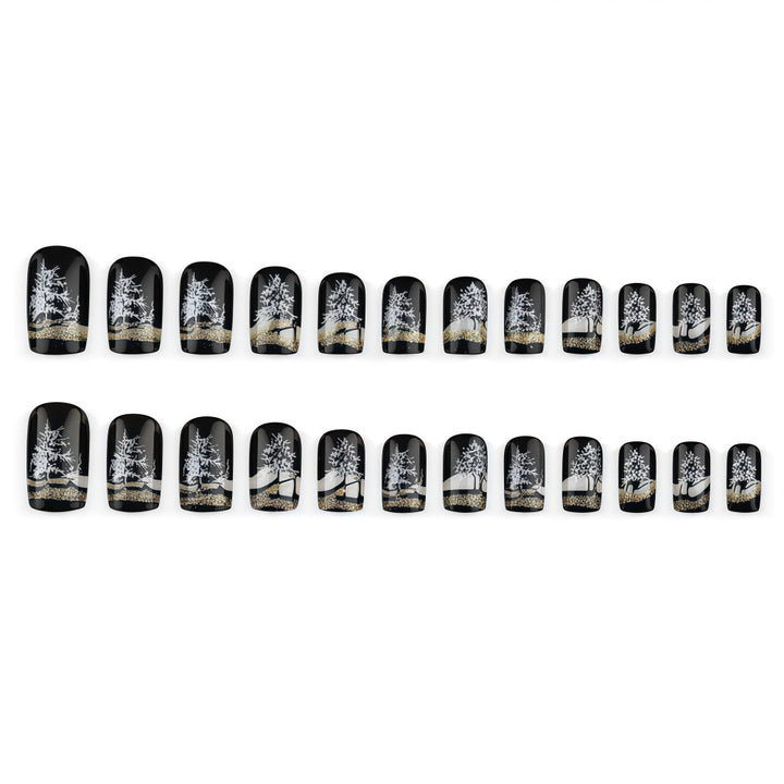 Artificial nails with romantic winter forest pattern Stornfield