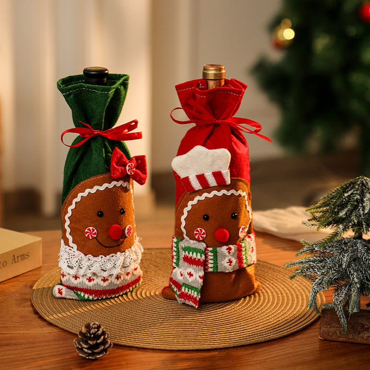 Decorative wine bottle cover in gingerbread man design Stornfield