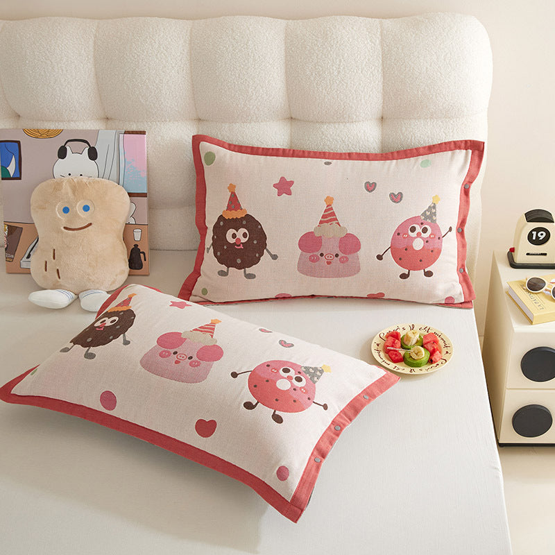 Decorative Cotton Pillowcase Set with Cartoon Puppy Stripe Print