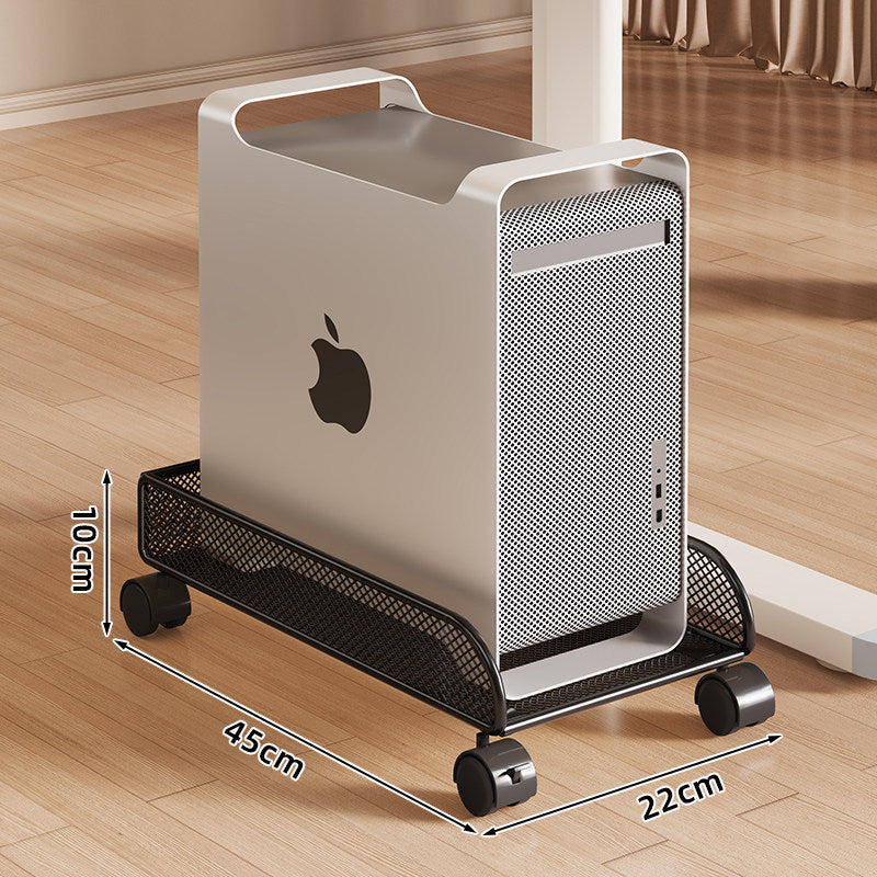 Mobile Desktop CPU Tower Stand with Mesh Side Guards Wooden Base and Locking Casters