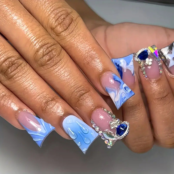 Artistic Acrylic Press-On Nail Set with Gem Accents Stornfield