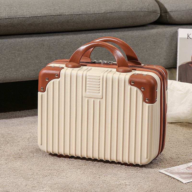 compact hard-shell travel vanity cosmetic and tech organizer with ribbed shell reinforced corners removable padded insert Stornfield