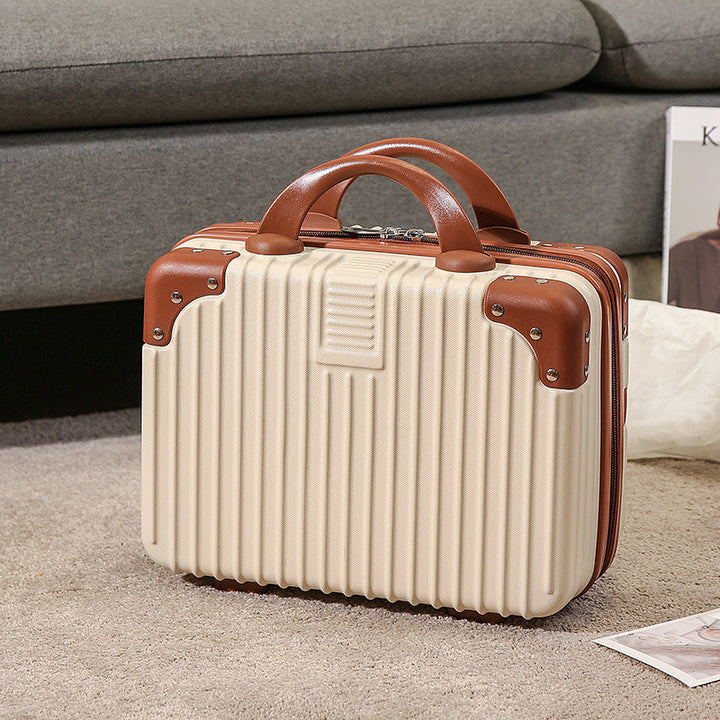 compact hard-shell travel vanity cosmetic and tech organizer with ribbed shell reinforced corners removable padded insert Stornfield