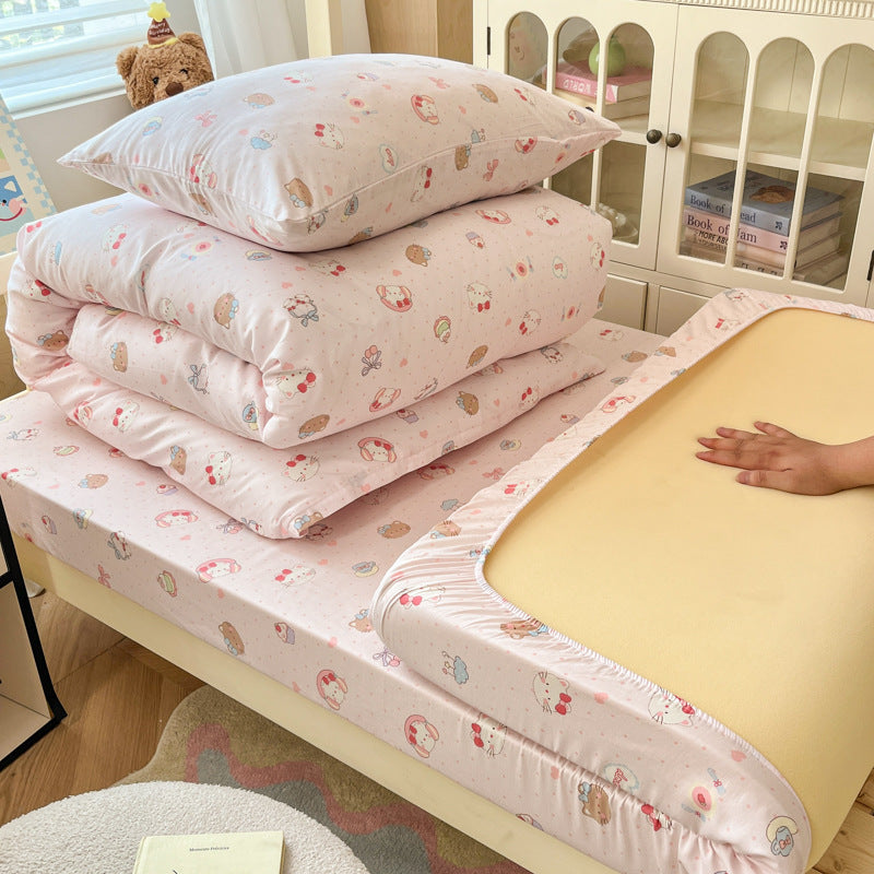 Floral Cotton Sateen Bedding Set with Quilted Duvet Pillow and Memory Foam Topper