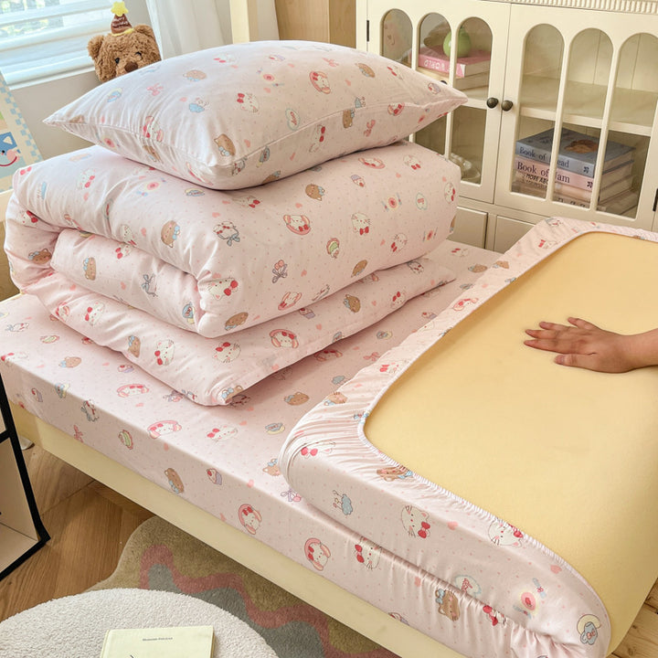 Floral Cotton Sateen Bedding Set with Quilted Duvet Pillow and Memory Foam Topper