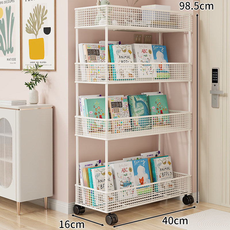 Freestanding Mesh Four-Tier Book and Toy Storage Shelf