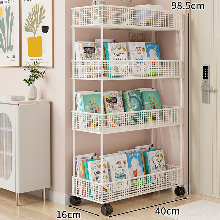 Freestanding Mesh Four-Tier Book and Toy Storage Shelf