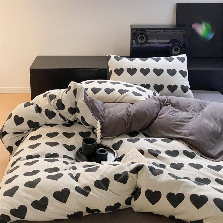 Cozy flannel bedding set with minimalistic tree pattern and reversible function