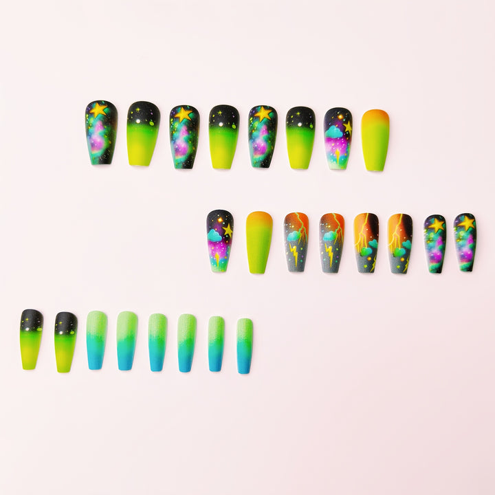 Creative acrylic nails with neon galaxy design Stornfield
