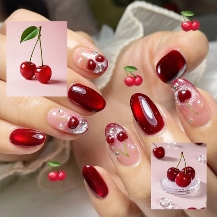 Artificial nail set with glamorous accents and creative heart motifs Stornfield