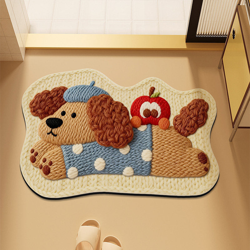 Cute Cartoon Cat-Themed Plush Bath Mat