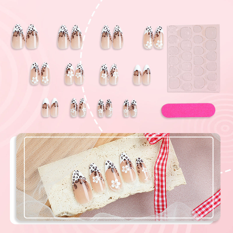 Artistic Press-On Nail Set with Floral and Leopard Design Stornfield