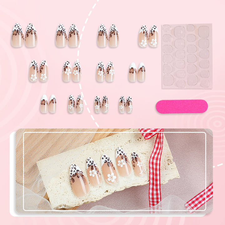 Artistic Press-On Nail Set with Floral and Leopard Design Stornfield