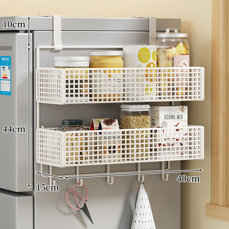 Over-the-Fridge Stacked Metal Mesh Hanging Storage Basket