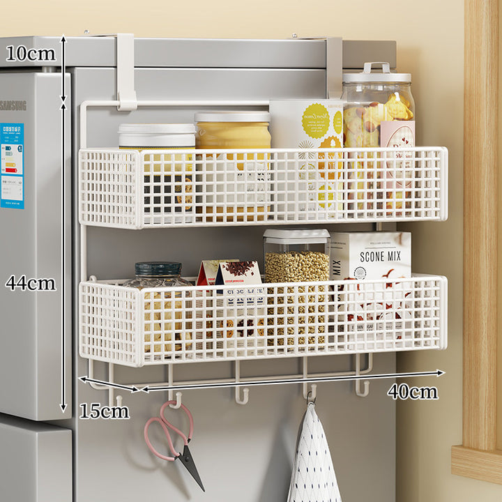 Over-the-Fridge Stacked Metal Mesh Hanging Storage Basket