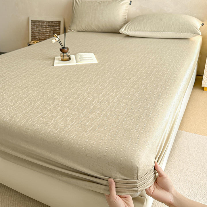 Deep-Pocket Stretch Velvet-Texture Fitted Sheet with All-Around Elastic Skirt